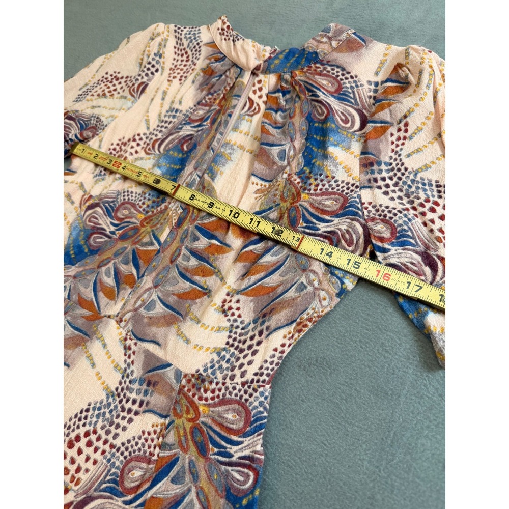 Abstract Floral Print Midi‎ Dress Puff Sleeve Boho Chic Festival - Picture 3 of 10